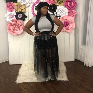 Pearl tulle long maxi skirt